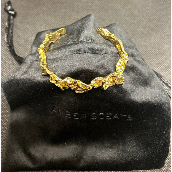 Amber Sceats Emery 24k Gold Plated Sculpted Textured Crushed Metal Bracelet - Picture 2 of 3